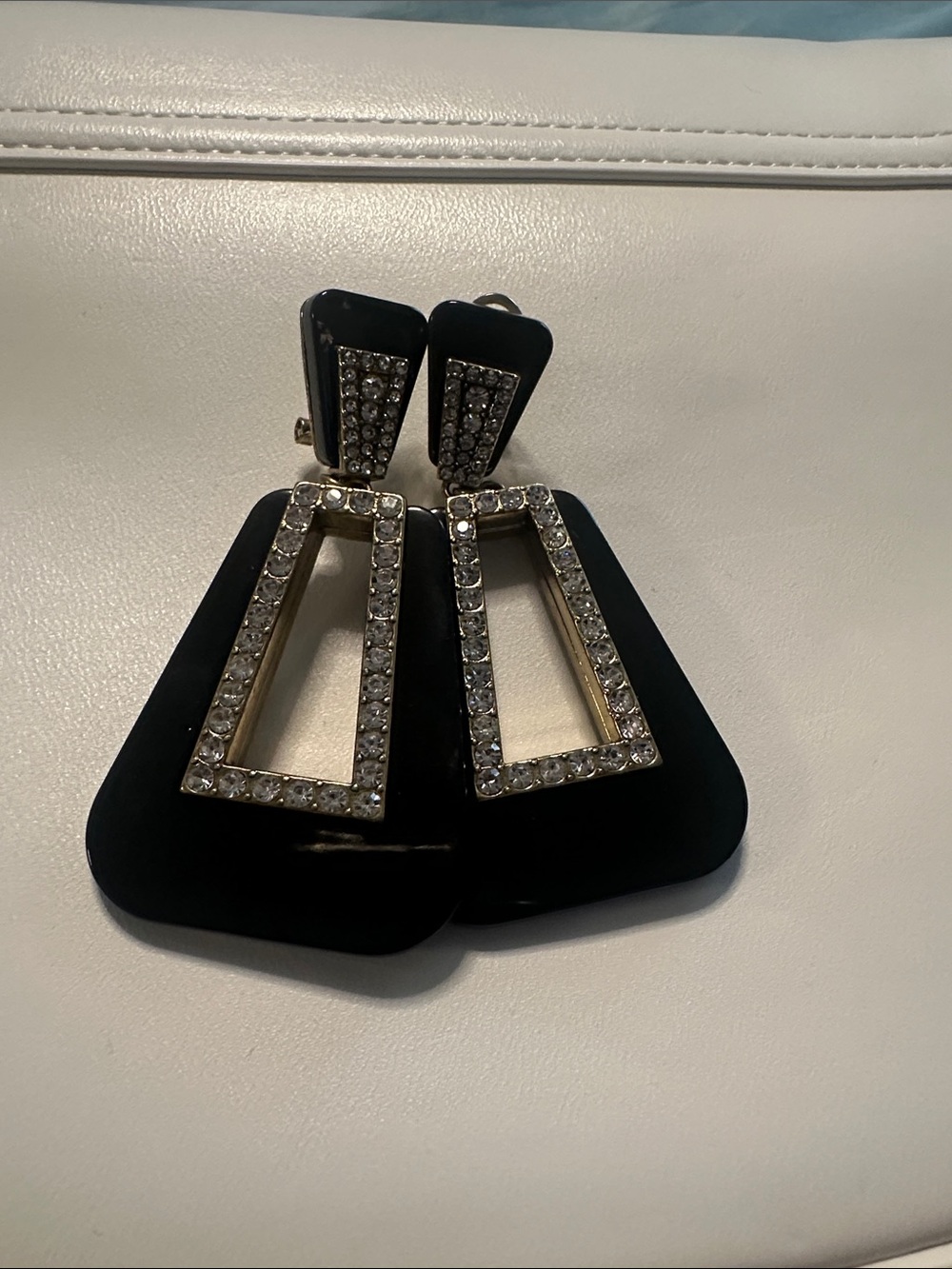 Heidi Daus Black Geometric Crystal Frame Drop Earrings